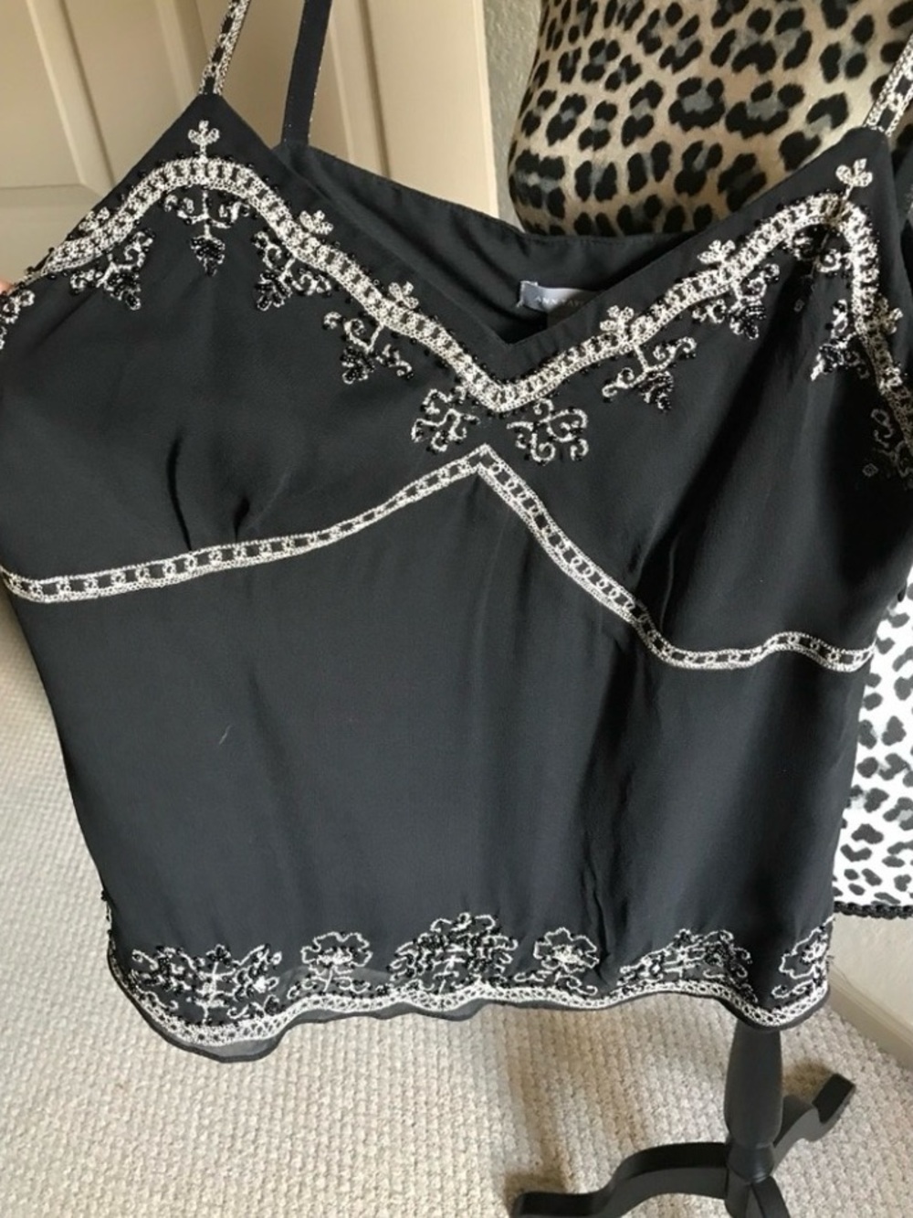 Ann Taylor Black Camisole with gold Beaded Trim